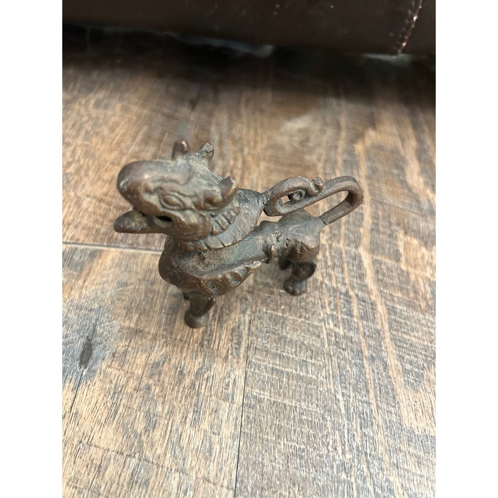 Vintage Chinese Guardian Lion Foo Dog Brass Sculpture Figure 3 Inch Antiqued